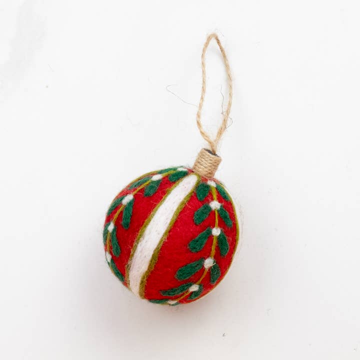 The Winding Road - Wholesale Ornament Set - Ornament - Holiday Felt Ball Hand Embroidered - Red Assorted