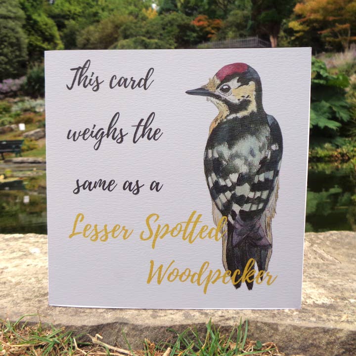 Bird Weight Lesser Spotted Woodpecker Blank Greetings Card for wholesale by Little Plover