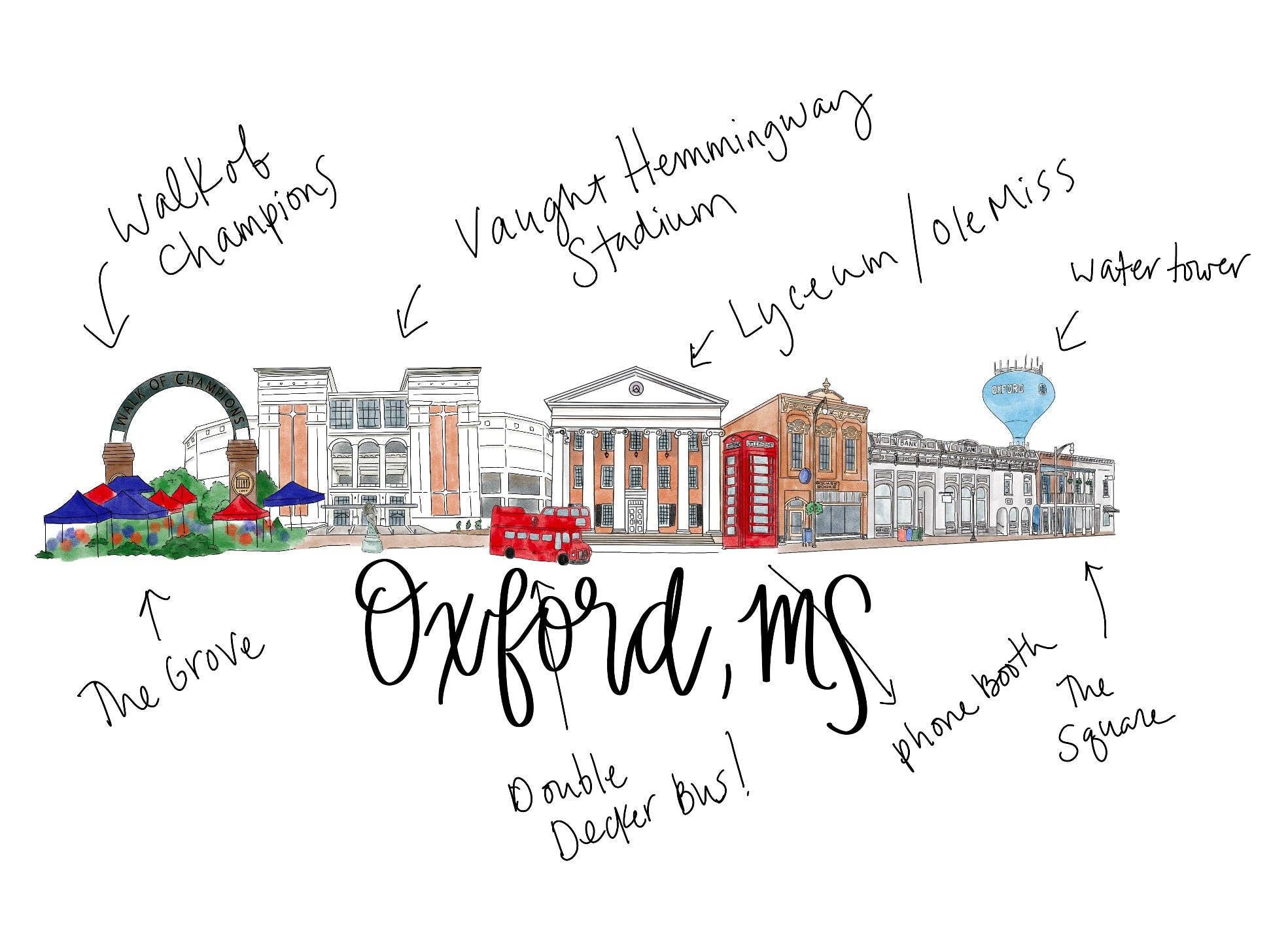 Thirteenwinks – Ornamento por atacado – Ornamento Acrílico Oxford, MS Mississippi Skyline, Ornamento do Mississippi2