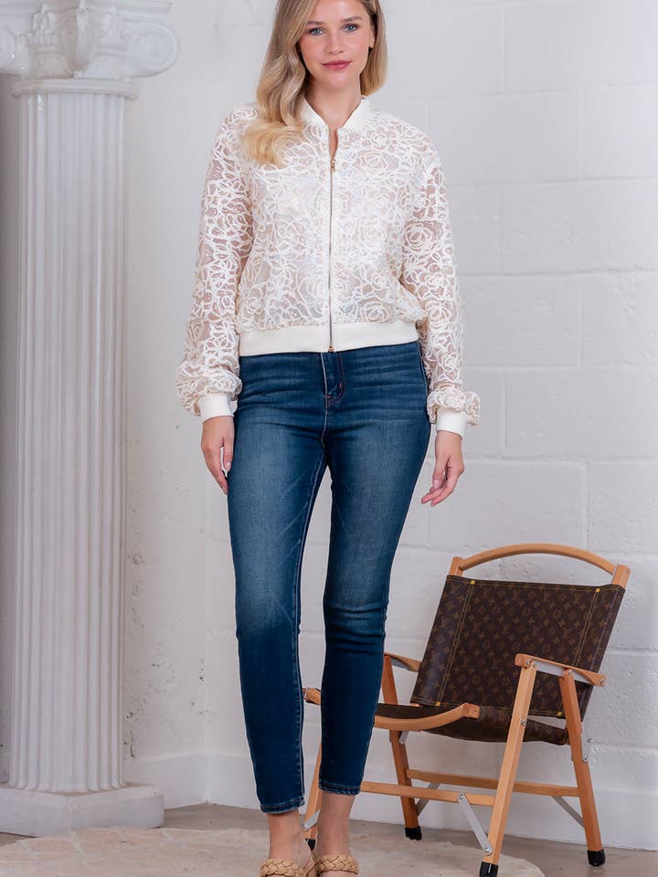 CHAMPAGNE HJ75060T-Long sleeve laced bomber jacket for wholesale on Faire