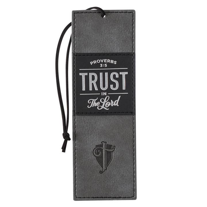Bookmark Faux Leather Gray/Black Trust in the Lord Prov. 3:5 for wholesale by Christian Art Gifts