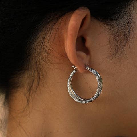 HACKNEY NINE – wholesale  – SAJAN Double Hoop Silver Earrings0