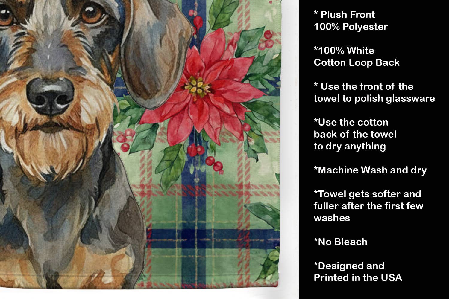Caroline's Treasures - Wholesale Hand Towel - Wirehaired Wild Boar Dachshund Christmas Poinsettas Towel W2