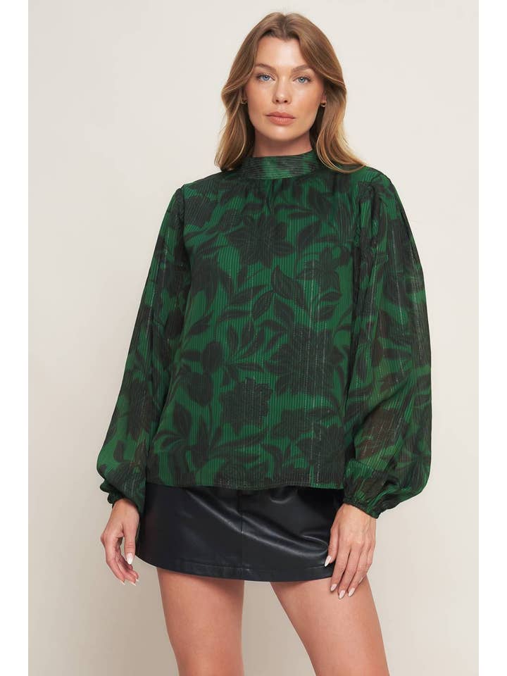 GREEN BLACK A printed woven top - IT13399 for wholesale on Faire1