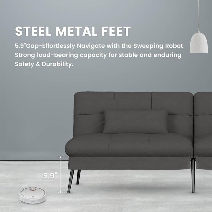 Black 68 Inch Convertible Futon Sofa Bed With Adjustable Backrest for wholesale on Faire7