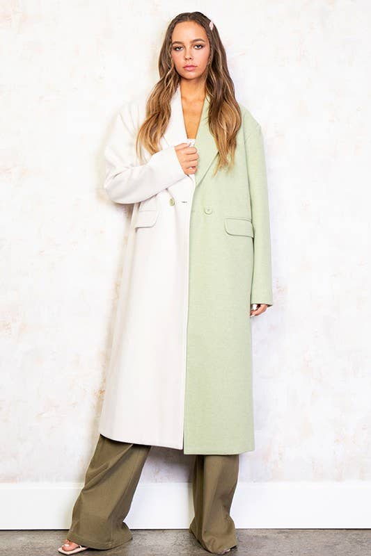 Sage Combo CT5767B Half And Half Contrast Heavy Coat for wholesale on Faire