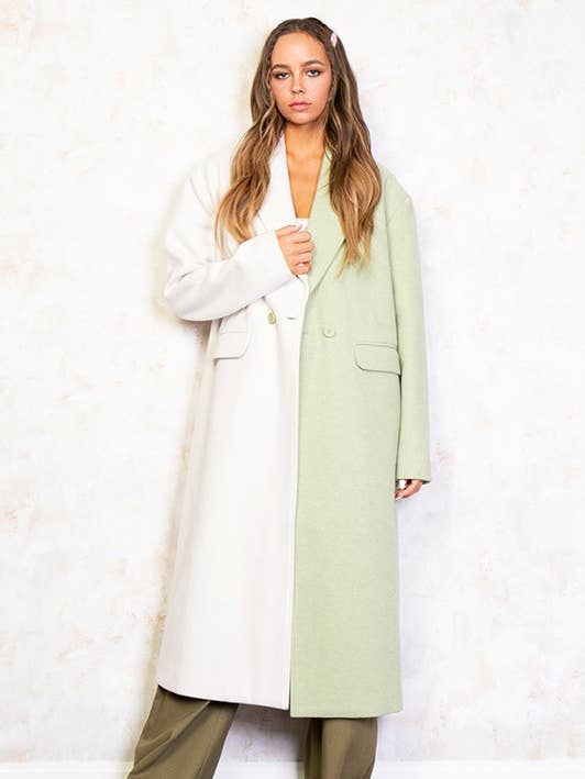 Sage Combo CT5767B Half And Half Contrast Heavy Coat for wholesale on Faire0