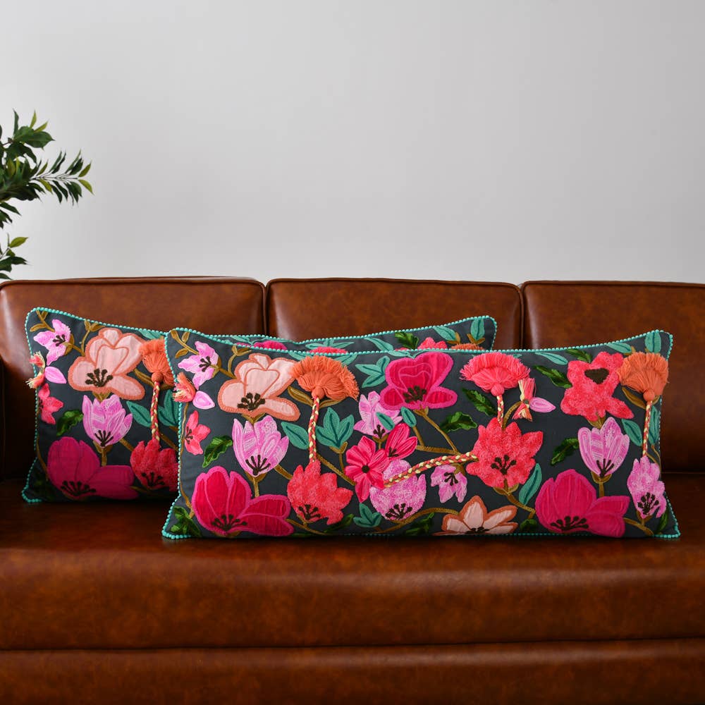 Karma Living - Wholesale Lumbar Pillow - Set of 2 Floral Finest Blossom Canvas Pillows 16x36"4