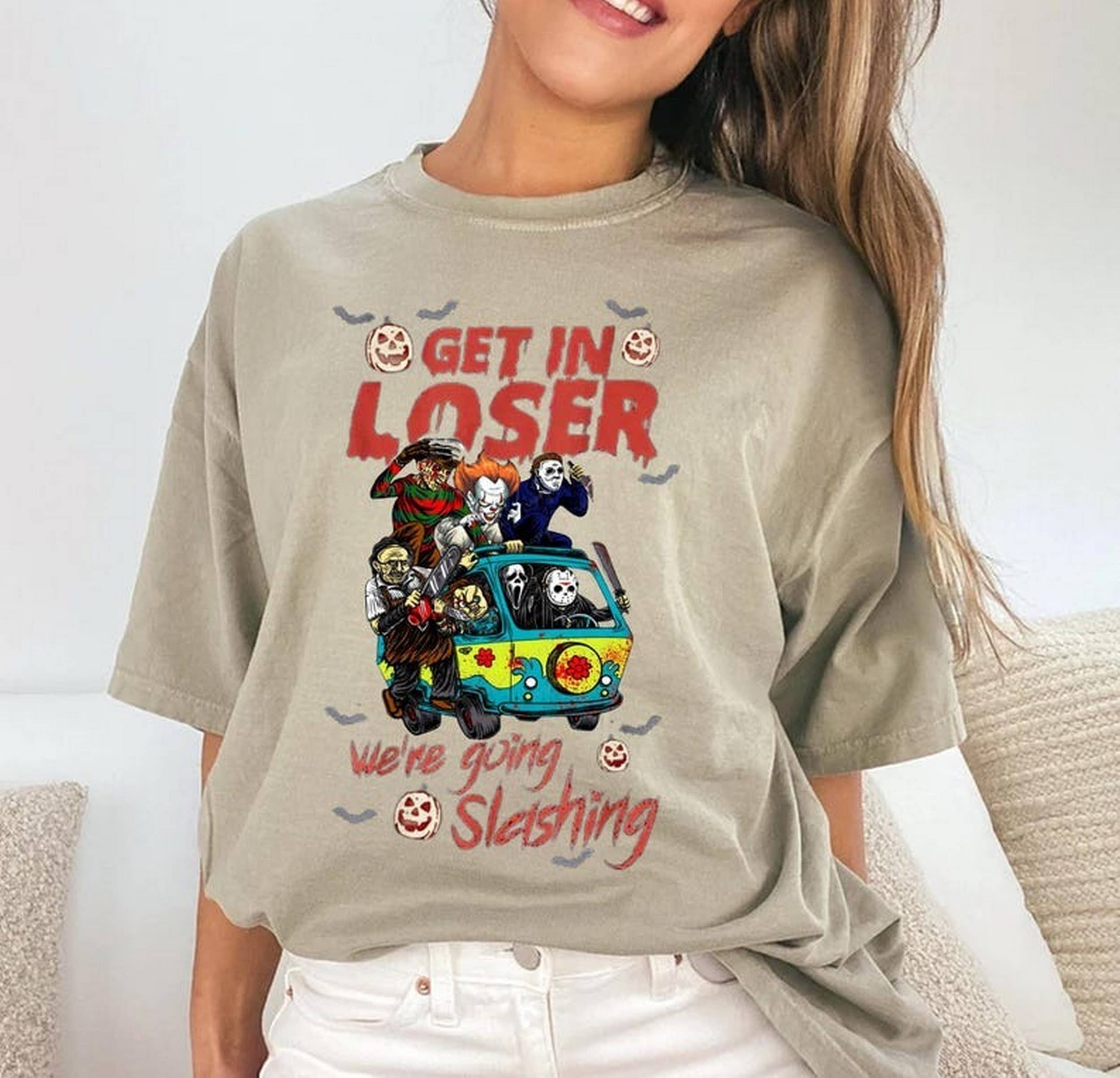 Black Get In Loser We're Going Slashing Shirt, Horror Halloween for wholesale on Faire