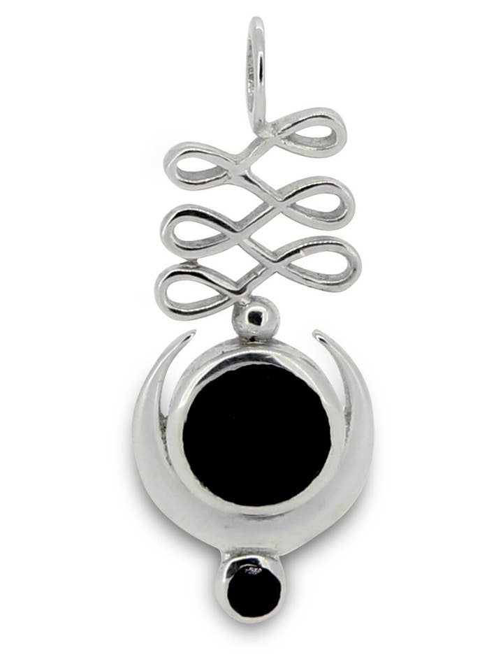Sterling Silver Unalome Moon Black Onyx Pendant for wholesale by Culture Spot