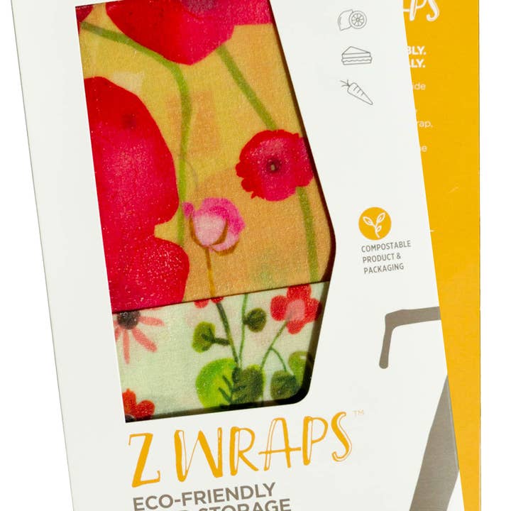 Z Wraps - Wholesale Food Storage Wrap/Bag - Z Wraps 3-Pack Reusable Food Wrap in Bees and Painted Poppy