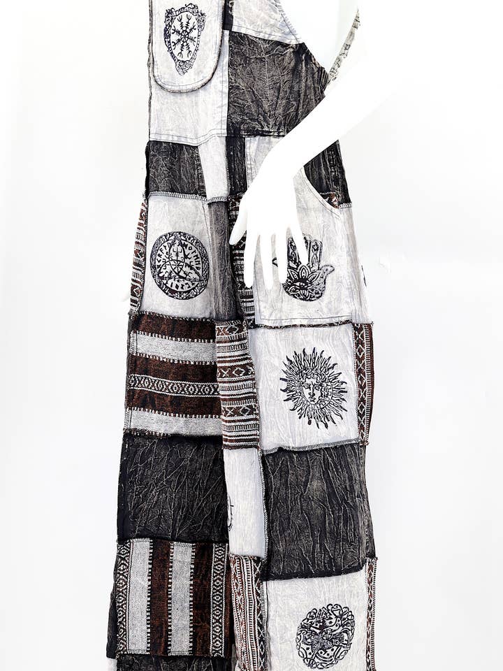 Himalaya Handmade - Wholesale Overalls - Women's - Cotton Hippie Handmade Gheri Patchwork Pagan Symbols Wide Leg Bohemian Overalls11