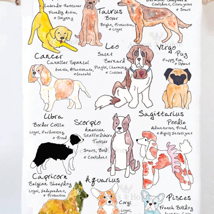 Zodiac Dog Signs Birthday Tea Towel for wholesale by Avery's Home