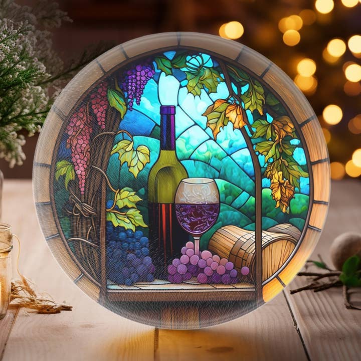 Tempered Glass Cutting Board: Wine Theme Cheese Tray for wholesale by Fernville Creations