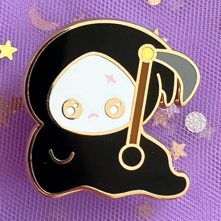 Cute Grim Reaper Enamel Pin (Black and Purple Available) for wholesale by Loveli Atelier