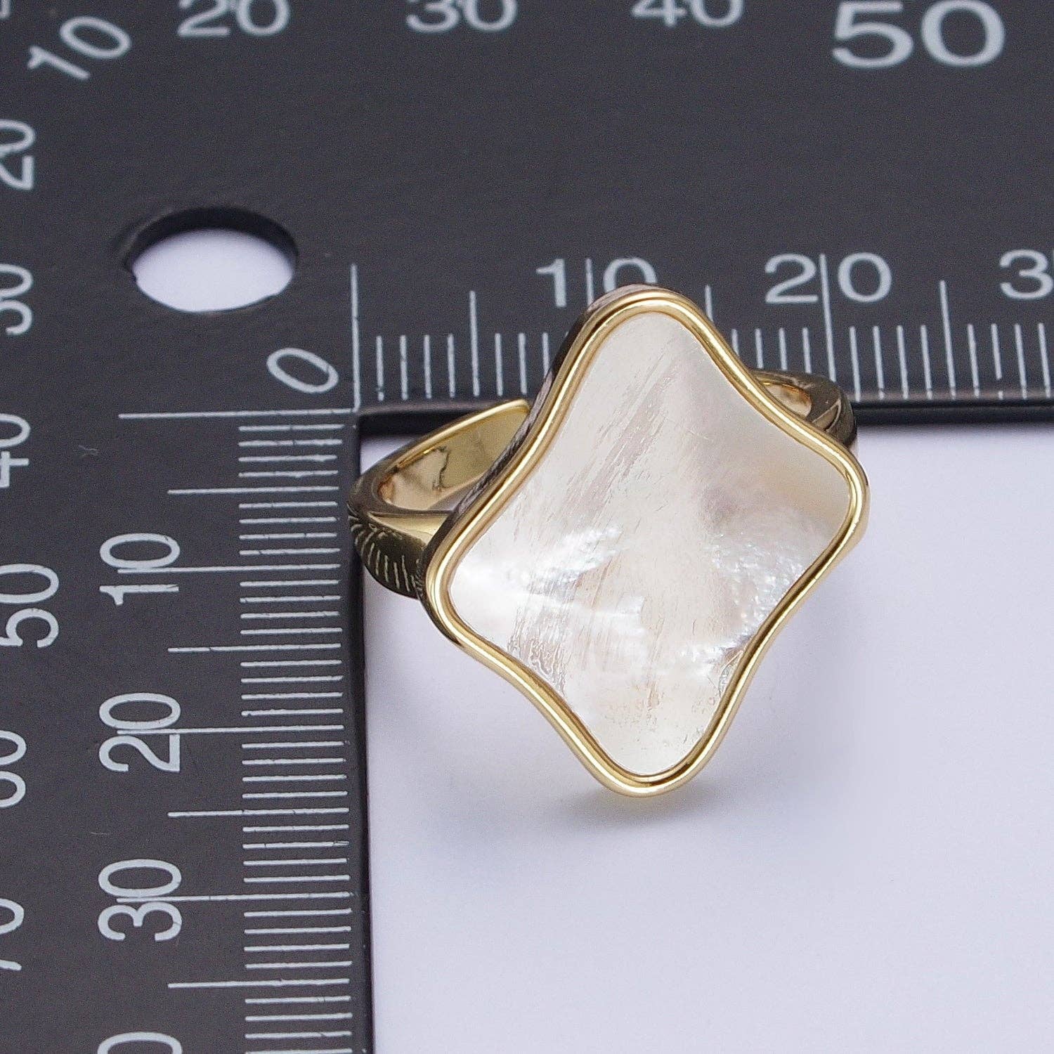 Aim Eternal - Wholesale Cocktail/Statement Ring - GoldFilled Pearl Shell Abstract Rhombus Quatrefoil Open Ring2