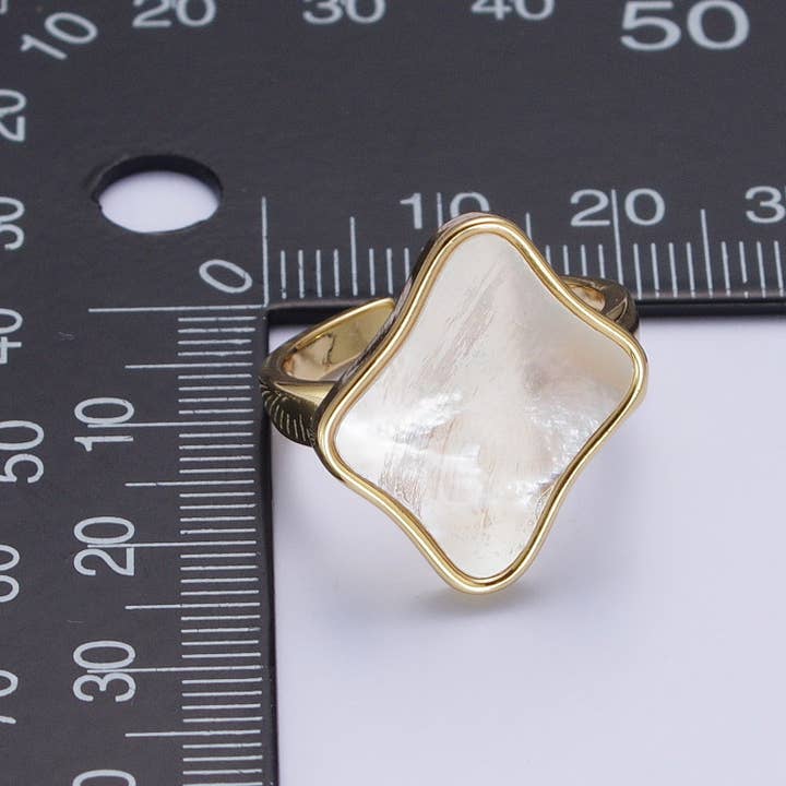 Aim Eternal - Wholesale Cocktail/statement ring - GoldFilled Pearl Shell Abstract Rhombus Quatrefoil Open Ring2