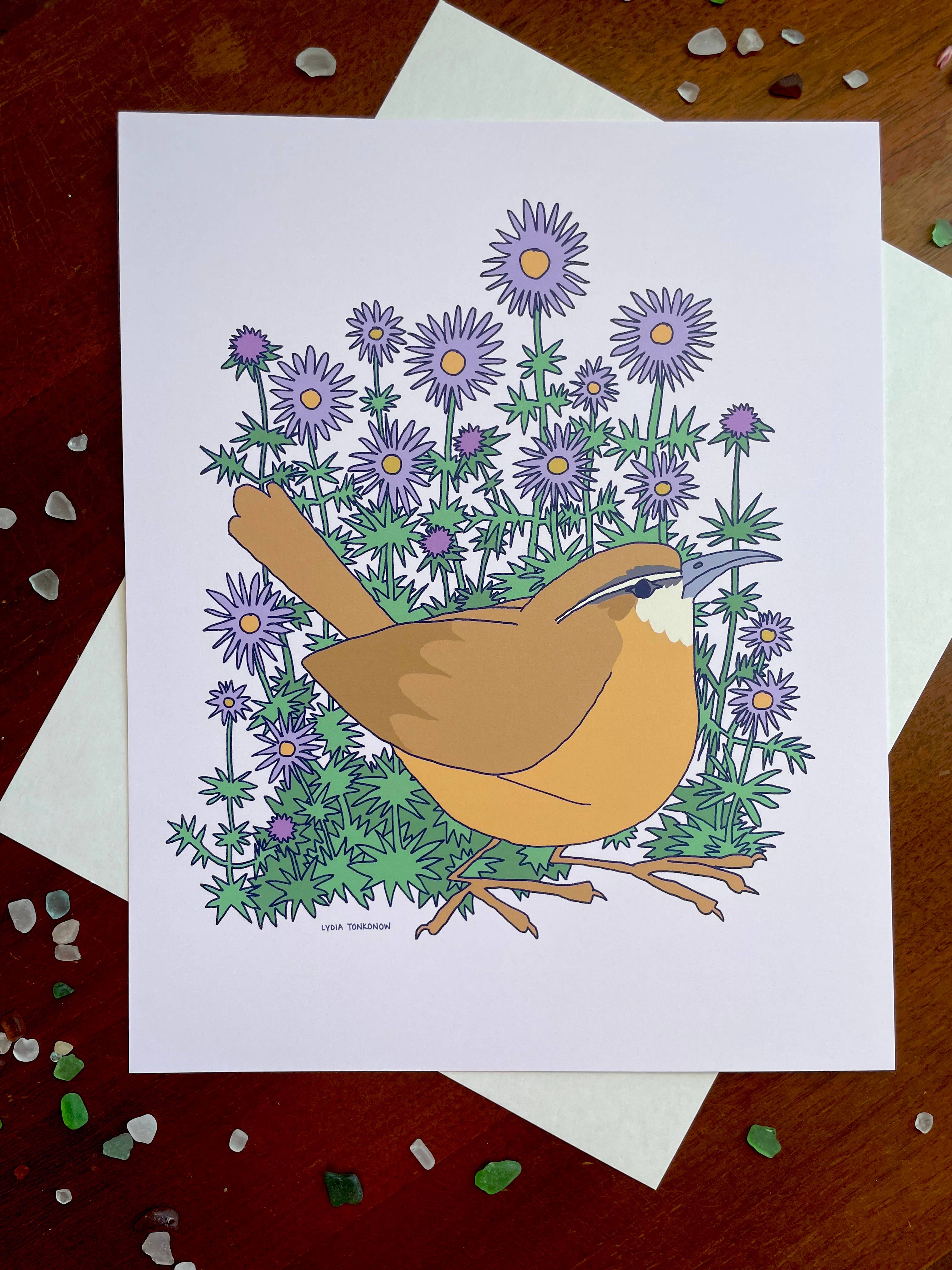 Lydia Tonkonow Art and Design LLC - Wholesale Art Print - Carolina Wren and New England Aster - 8x10" Print2