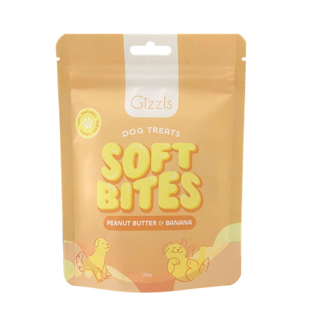 Gizzls – wholesale Pet treats – Dog – Gizzls Soft Bites Peanut Butter & Banana Dog Treats (150g)3