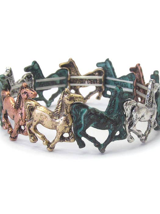 ( A404 ) VINTAGE METAL HORSE THEME STRETCH BRACELET for wholesale by Jewelry Max