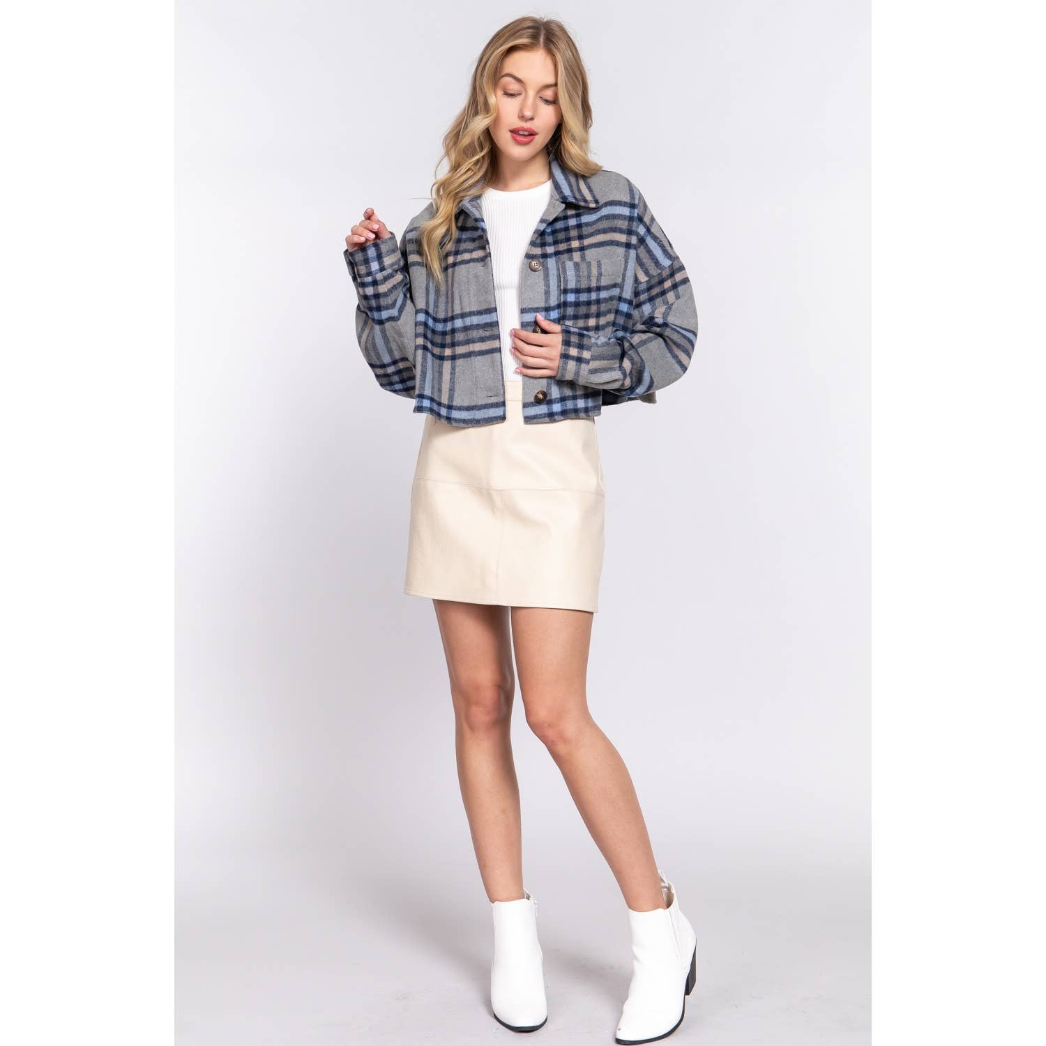 Paperdoll - Venta al por mayor Chaqueta - Mujer - CHAQUETA CORTA HOLGADA DE LANA A CUADROS3