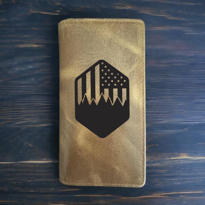 American Flag Rodeo Cowboy Western Buffalo Leather Wallet for wholesale by Texan Customs