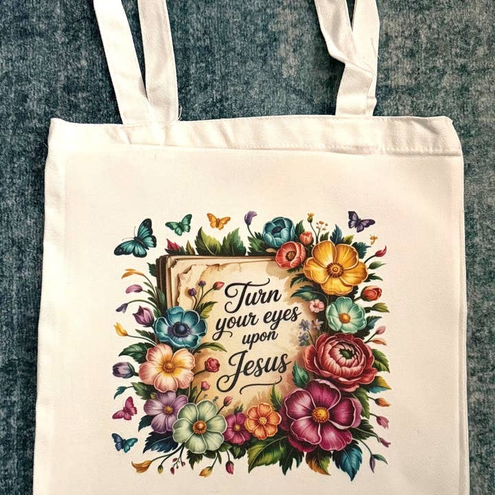 Turn Your Eyes Upon Jesus Reusable Tote Bag, Shopping Bag for wholesale by Shades Jewelry & Gifts