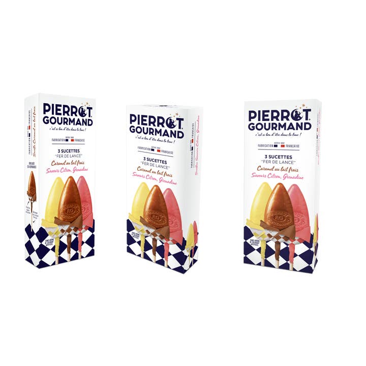 Pierrot Gourmand - Wholesale Lollipop - Case of 3 spearhead lollipops fruit and caramel flavors1