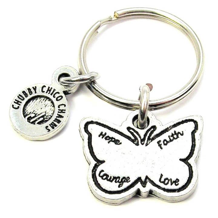 Hope Faith Courage Love Butterfly Key Chain Cancer Awareness for wholesale by Chubby Chico Charms