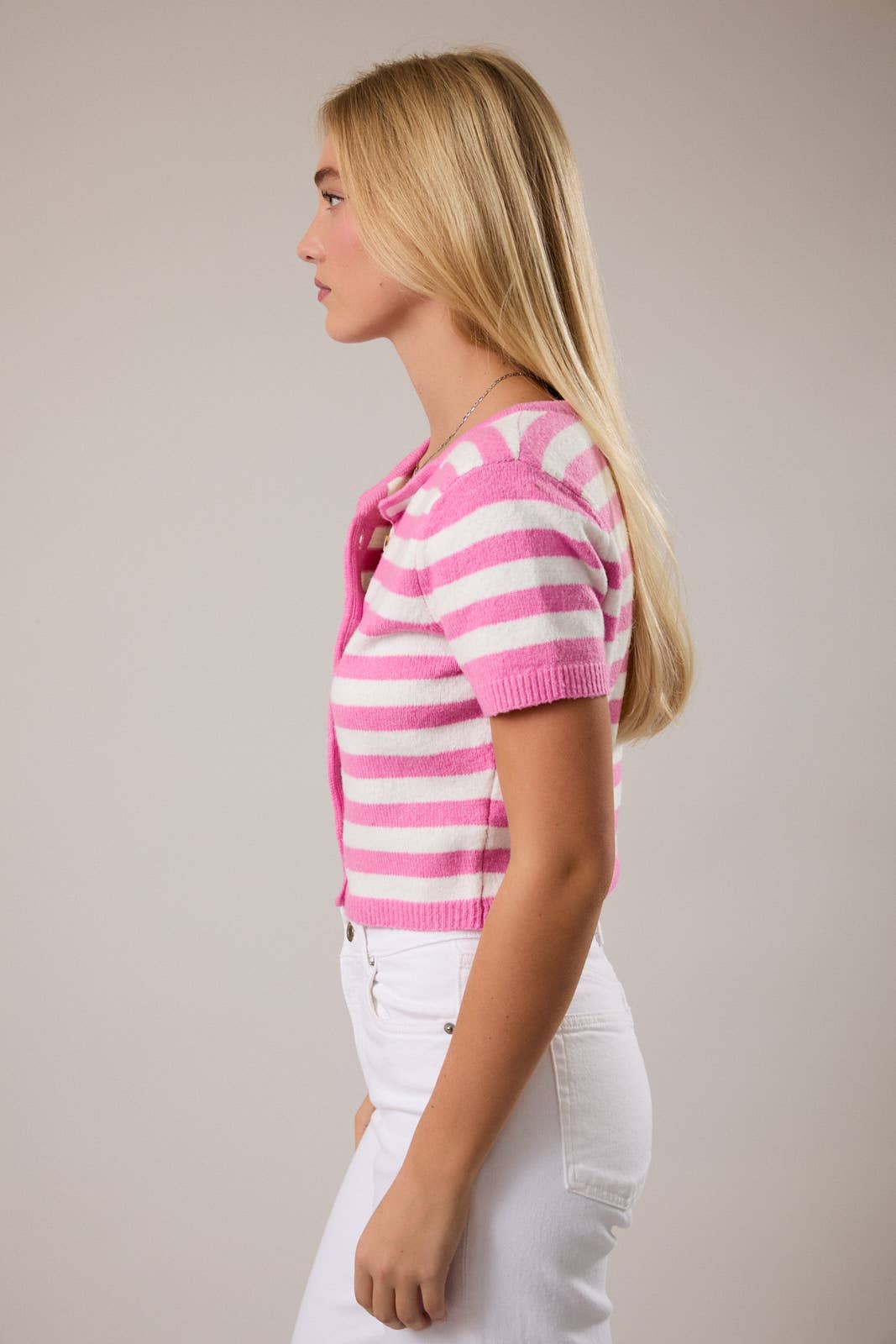 LE LIS - Wholesale Knit Sweater - Women's - SHORT SLEEVE ROUND NECK STRIPED SOFT SWEATER CROP TOP7