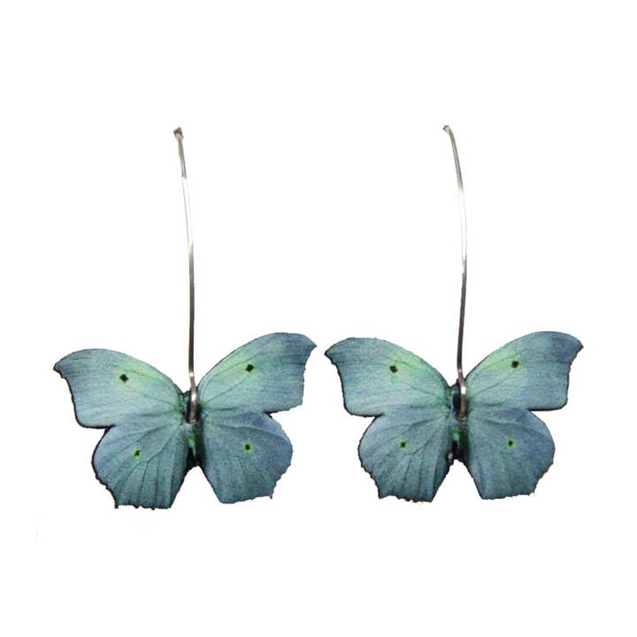 Long butterfly earring 'BLUE GREEN' for wholesale by Cabuxa