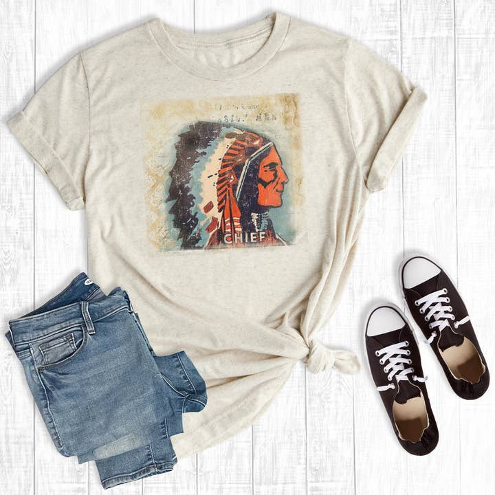 Western Indian Chief Graphic Tee for wholesale by Rebel Rose