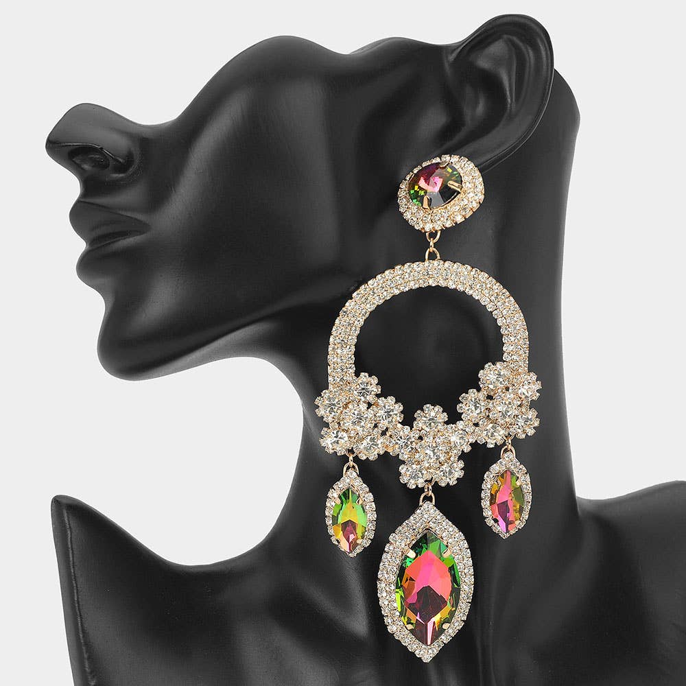 Sensibling Corp. – wholesale Dangle earrings – Oversized Rhinestone Paved Triple Flower Marquise Glass Stone Cluster Link Drop Chandelier Evening Earrings0