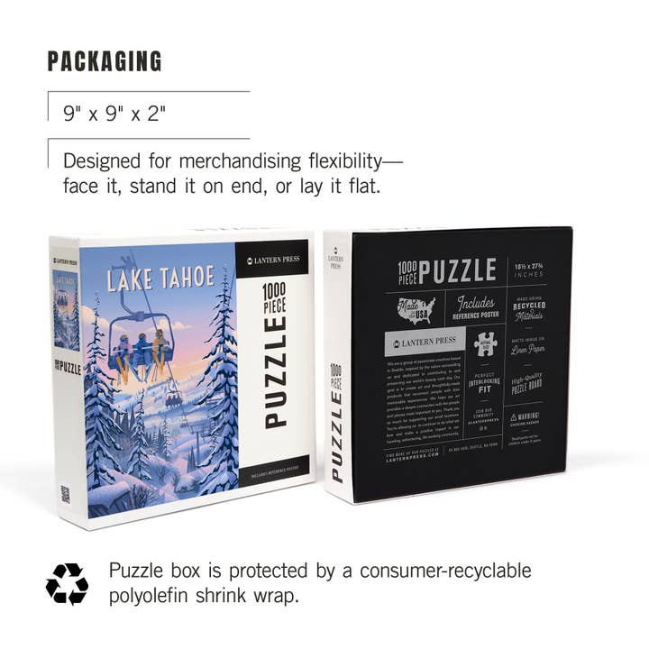 Lantern Press - Wholesale Puzzle - Adult - 1000 PIECE PUZZLE Lake Tahoe, Chill on the Uphill Ski Lift7