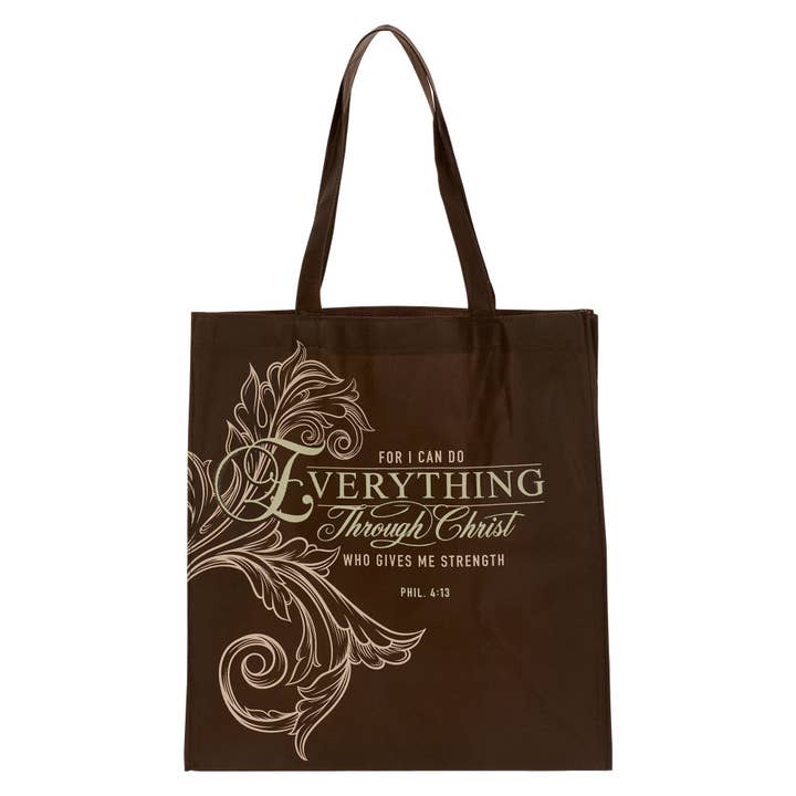 Tote Brown Everything Through Christ Phil. 4:13 pour la vente par Christian Art Gifts