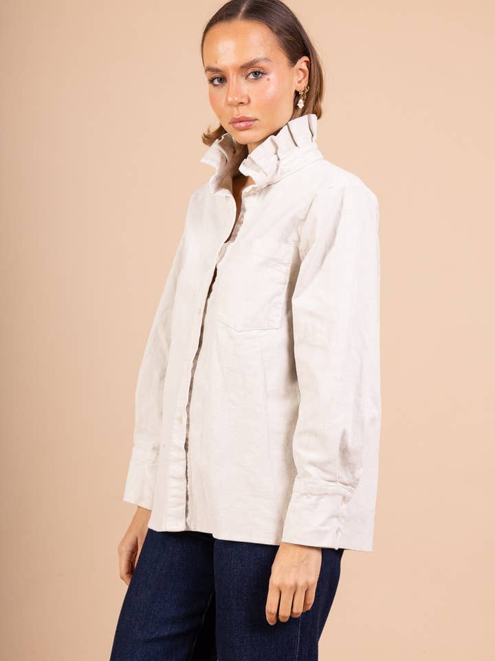 Pépouz' Paris - Wholesale Button Down Shirt - Women's - Corduroy shirt with ruffled collar PC25527