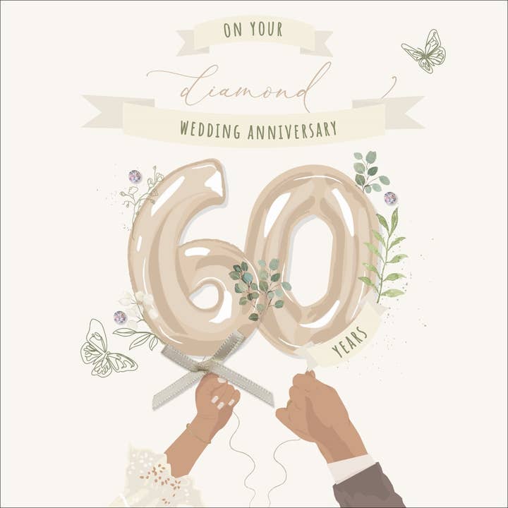 On Your Diamond Wedding Anniversary 60 Years, Handmade for wholesale by The Handcrafted Card Company
