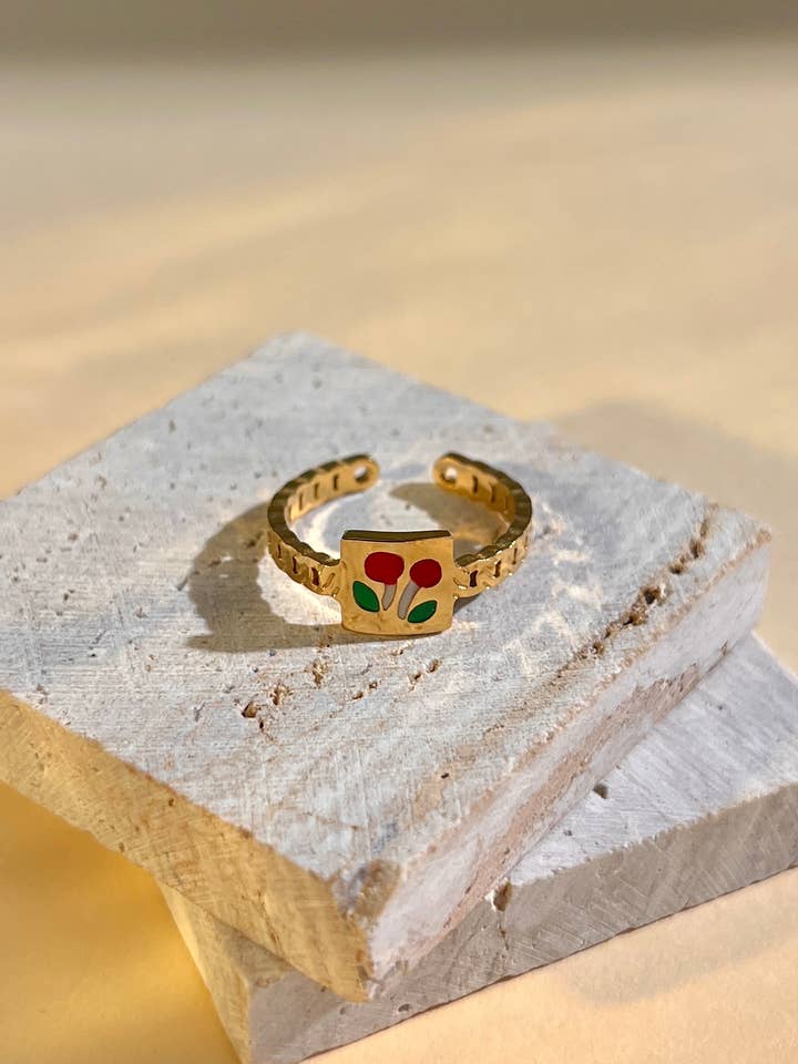 Fine stainless steel ring with cherry motif for wholesale by COSMOS