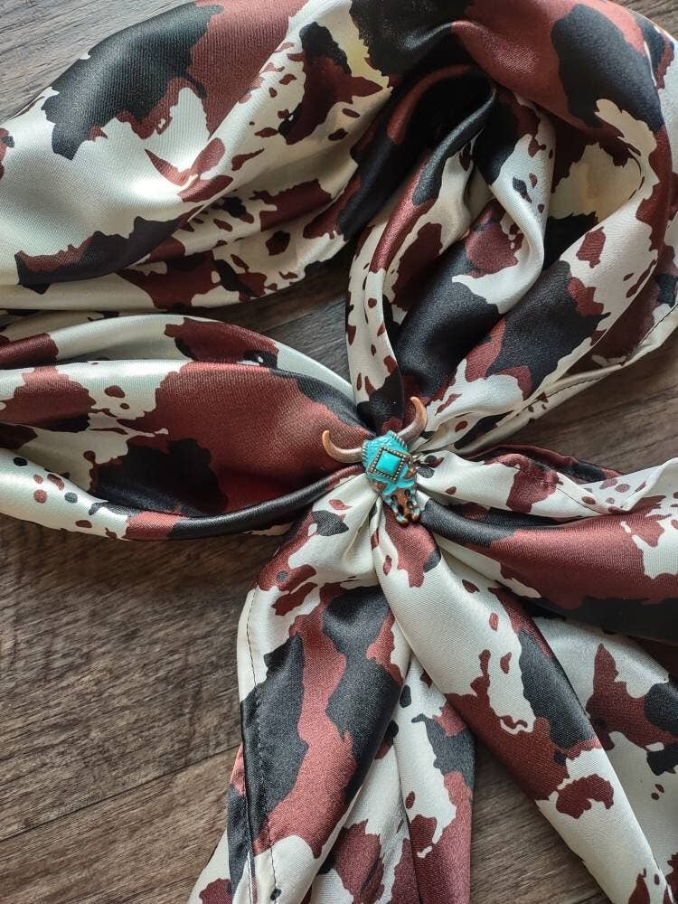 Double B Wild Rags - Wholesale Scarf Clip - Women's - Concho Turquoise and copper Longhorn wild rag scarf slide2