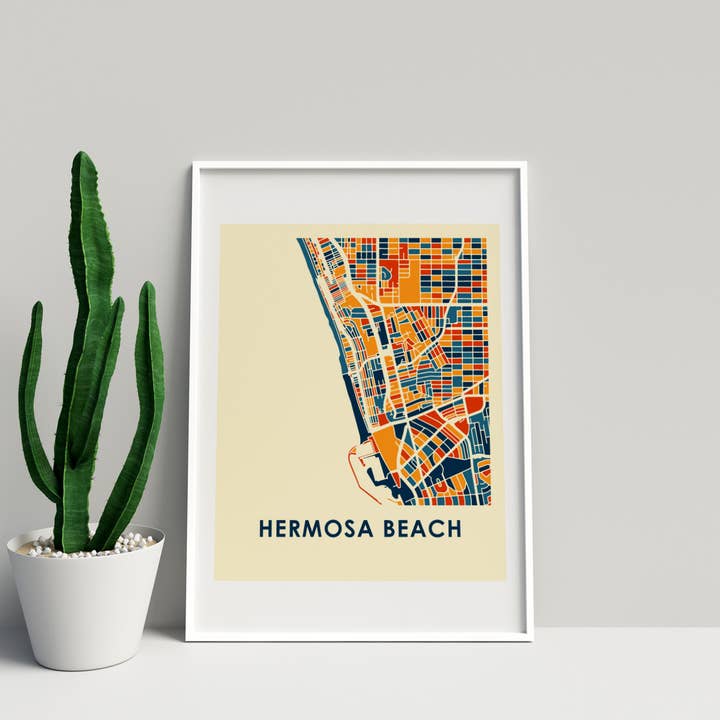 11" x 14" Prussian Hermosa Beach Map Print - Chroma Style for wholesale by ILIKEMAPS