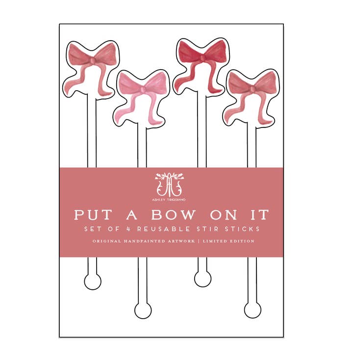 Coquette Ribbon Bow Stir Stick Sfumature di rosa per la vendita all'ingrosso da parte di Ashley Triggiano Art & Design