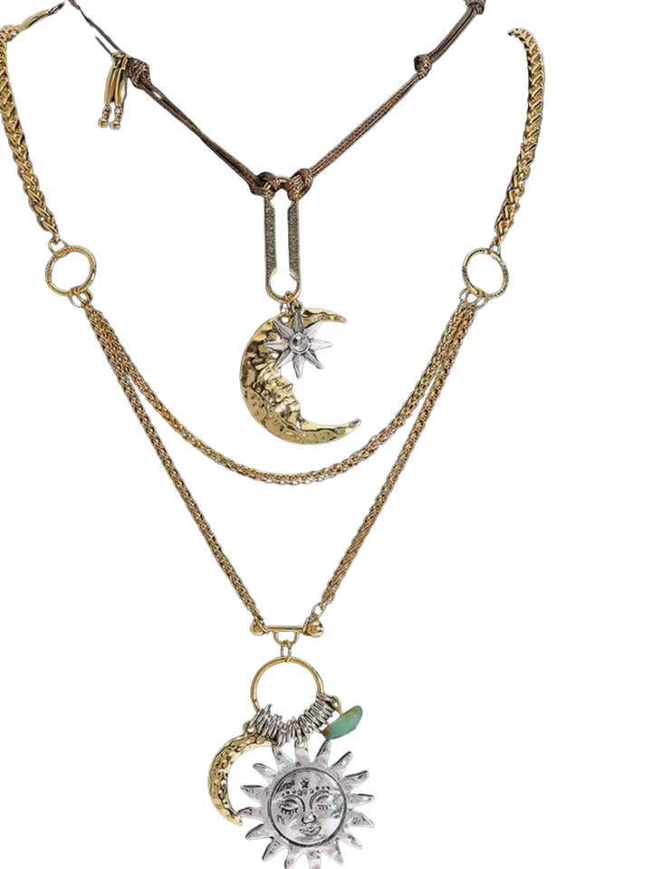 Sol- Boho Lagdelt 2 halskædesæt Snor Kæde Vedhæng Halskæde for engroshandel hos HoopLa