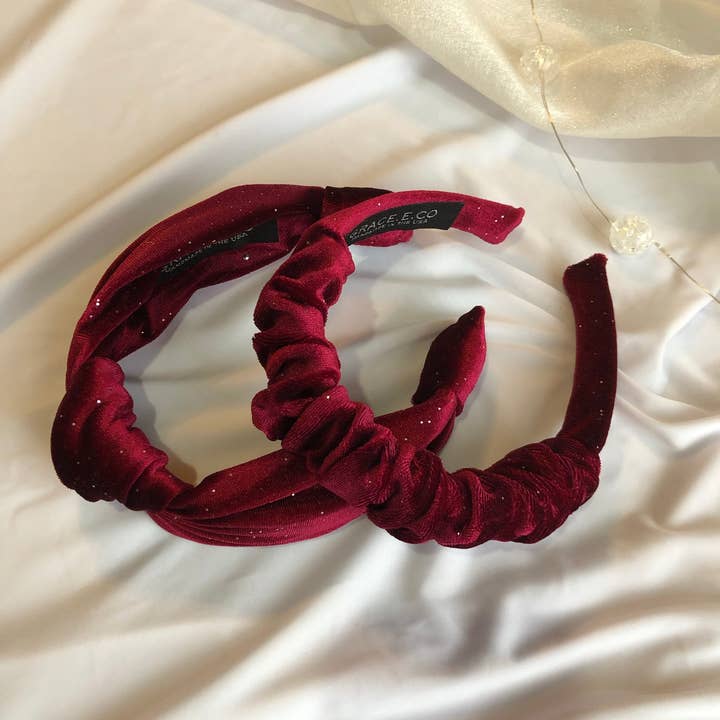 Grace.E.Co - Wholesale Fashion Headband - Women's - Burgundy Sparkle Velvet Headbands4