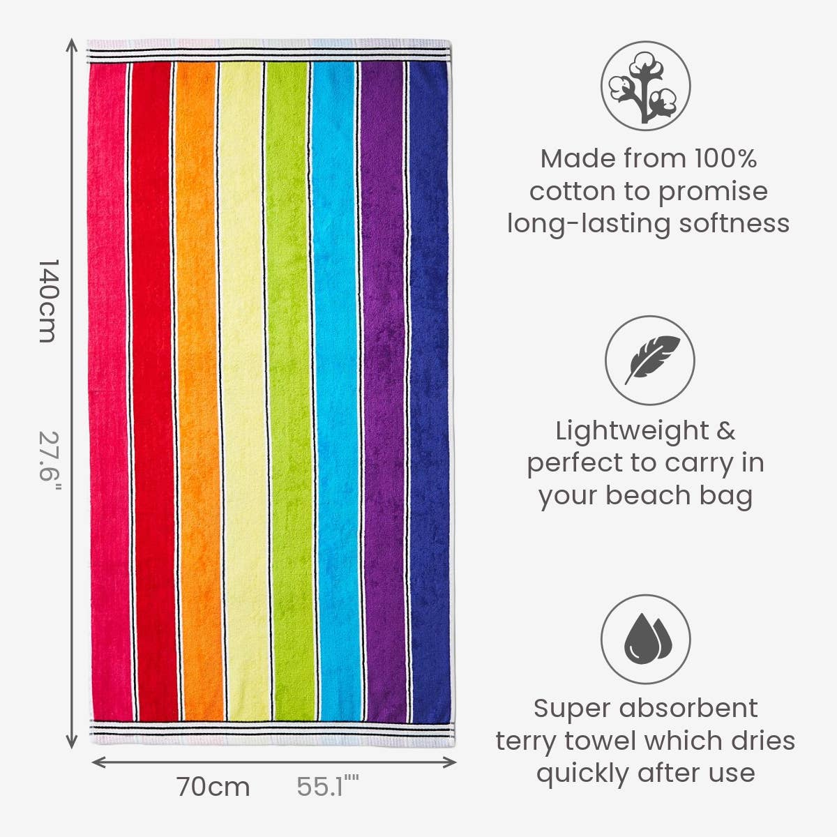 Allure Bath Fashions – wholesale Beach towel – Nautical Stripe Beach Towels - 100% Cotton Rainbow / Navy5