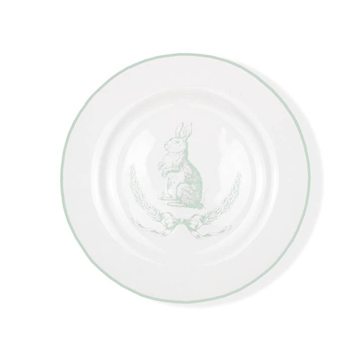 Laurel Wreath Bunny Plate White/Light Blue 8" for wholesale by The Royal Standard