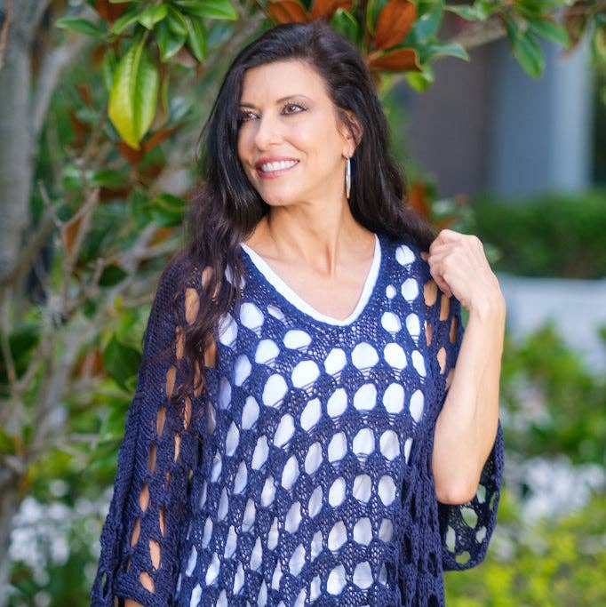 TINA Stephens Italy/Tees By Tina - Wholesale Knit Top - Women's - Oceana Circle Open Knit Topper (BQ904)