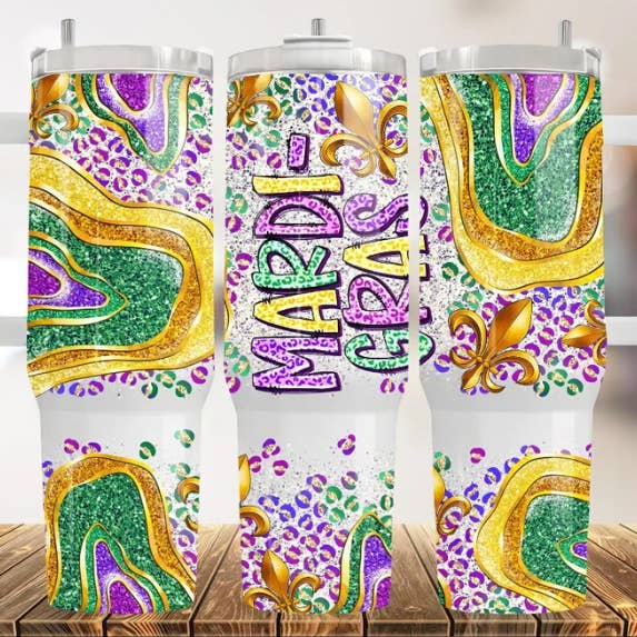 Mardi Gras 40oz Tumbler with Handle for wholesale by JAC Wholesale