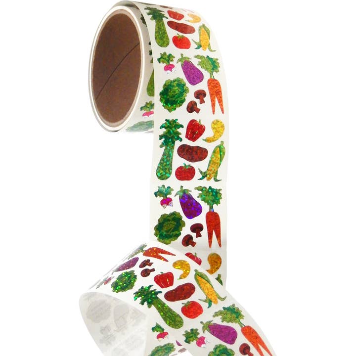 Mini Vegetables Stickers - Prismatic Bulk Roll for wholesale by Jillson & Roberts