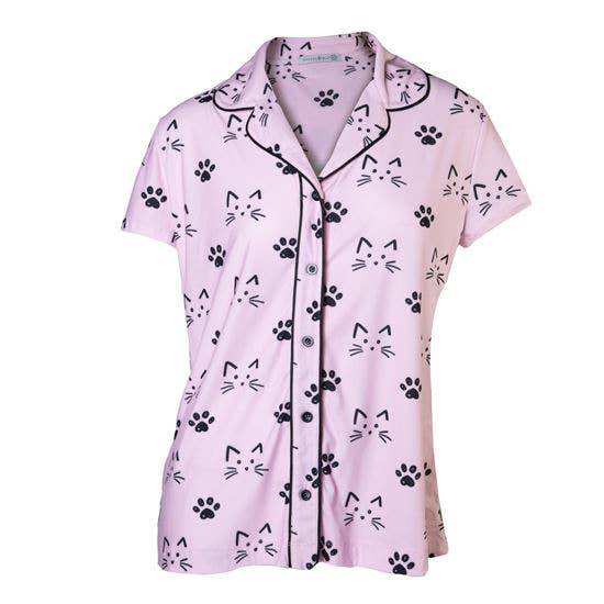 Whiskers Notched Collar Pajama Top for wholesale by Amanda Blu
