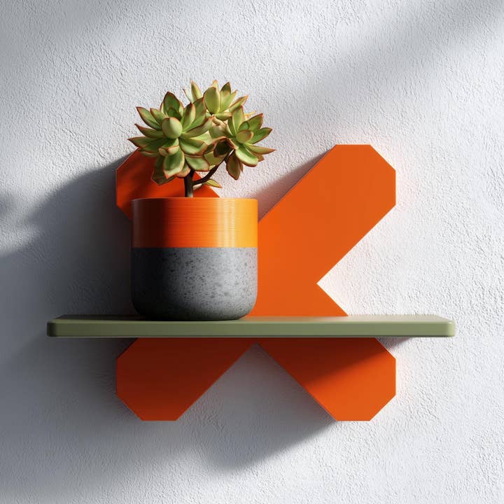 3D-gedrucktes Wandregal | Geometrisches X-förmiges Schweberegal | Modernes Pflanzenpräsentationsregal | Minimalistisches Dekorregal | Einzigartige Wanddekoration für den Großhandel von Decords